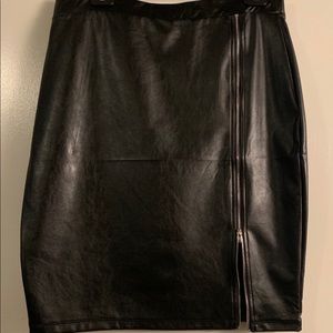 Faux Black Leather Zip Skirt
